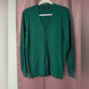 Zara Man Emerald Green Cardigan Sweater V Neck St. Patty's Comfy